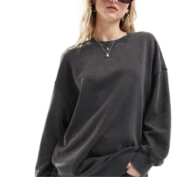 Urban Outfitters BDG Oversized Black Gray Crewneck Sweatshirt  Boxy M Terry Soft - Picture 4 of 4